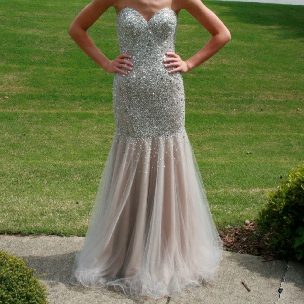 Terani Couture Gold Strapless Dress